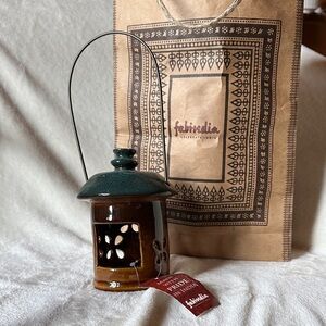 NWT Fabindia Ceramic Lantern with Brown and Dark Green Finish